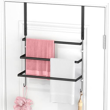 FLE Over The Door Towel Rack, Door Towel Bar, Black | Over Door Design, Stainless Steel Door Towel Rack, Rust-Resistant; Space-Saving for Bathroom, Hangs Bath Towels