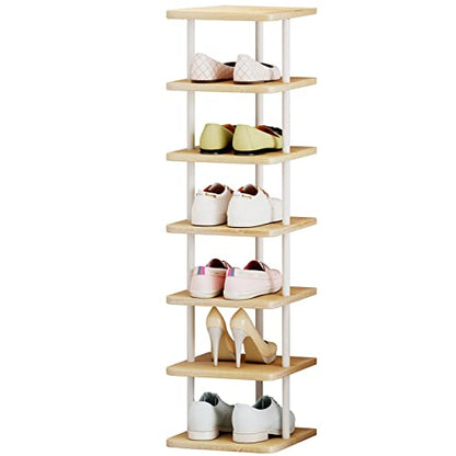 Shoe Rack Storage Vertical Narrow Shoe Organizer Shelf 7 Tier | Metal Slim Shelf,Modern Minimalist Free Standing Shoe Tower, Saving Space for Closet,Entryway,Bedroom,White