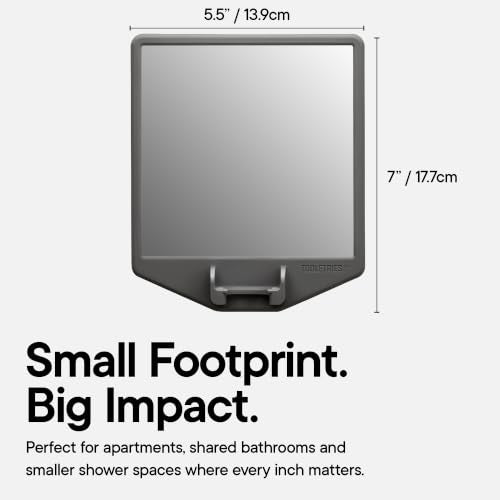 TOOLETRIES The Joseph Shower Mirror for Shaving and Razor Holder - Charcoal | Fog-reducing shower mirror with an integrated silicone razor holder and reusable wall mount.