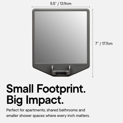 TOOLETRIES The Joseph Shower Mirror for Shaving and Razor Holder - Charcoal | Fog-reducing shower mirror with an integrated silicone razor holder and reusable wall mount.