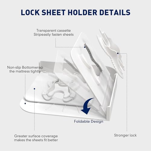 Bed Sheet Holders Lock for Corners - Bed Sheets Holder Heavy Duty in Place Set of 4 for All Mattress Sizes - Bed Sheet Mattress Holder Corner Keep Firm Tight (White)