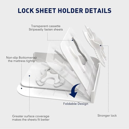 Bed Sheet Holders Lock for Corners - Bed Sheets Holder Heavy Duty in Place Set of 4 for All Mattress Sizes - Bed Sheet Mattress Holder Corner Keep Firm Tight (White)
