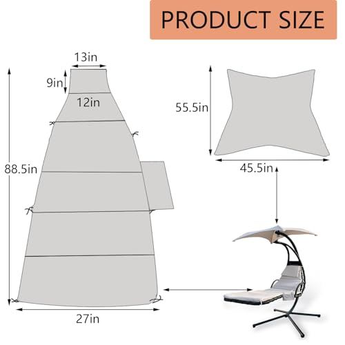 Outdoor Hanging Lounge Chair Replacement Cushion Cover, Khaki | Suitable for Curved Chaise Lounge Swinging Hammock Chair Pads, Waterproof Soft Fabric, Cushion Not Included