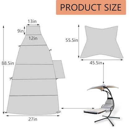 Outdoor Hanging Lounge Chair Replacement Cushion Cover, Khaki | Suitable for Curved Chaise Lounge Swinging Hammock Chair Pads, Waterproof Soft Fabric, Cushion Not Included