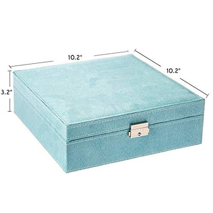 Two-Layer lint Jewelry Box Organizer Display Storage case with Lock (Blue)