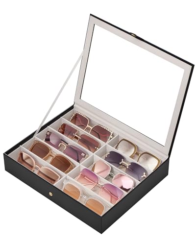 Lolalet 10/20 Slots Sunglasses Organizer with Slim Clear Lid | Eyeglasses Eyewear Display Case for Multiple Pairs of Glasses Collection Holder Box for Men Women