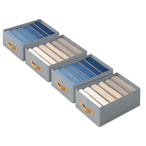 DIMJ Wardrobe Clothes Organizer - Foldable Closet Drawer Organizer Dividers for Jeans, Pants, Sweater, T Shirt, Storage Bins with Handles for Shelf