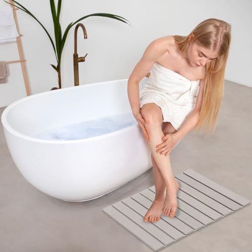 Stone Bath Mat Bathtub Mat Foldable Bathroom Mat Quick Drying Floor Mat | Diatomaceous Earth Bath Mat Anti-Skid Absorbent Quick Bath Mat for Bathtub Bathroom Kitchen