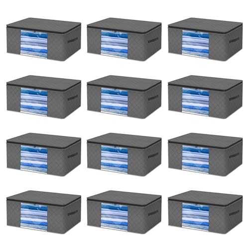 12 Pack Clothes Organizer Storage Bags, 35l Large... (12 Count | Grey)
