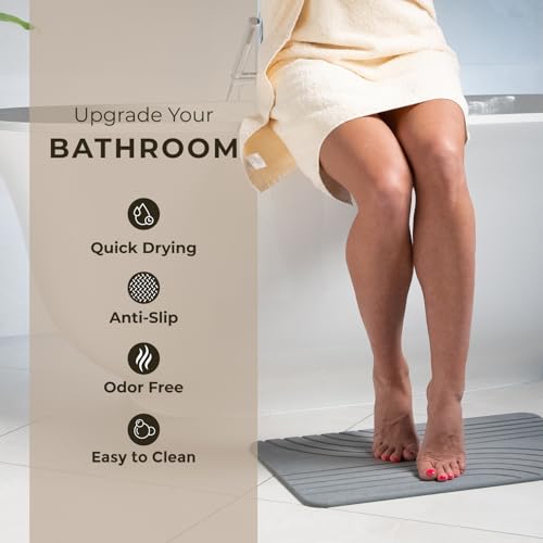 Stone Bath Mat Diatomaceous Earth Shower Mat Non-Slip Super Absorbent Diatomite Stone Bath Mats for Bathroom Floor Quick Drying Natural Easy to Clean (23.5 x 15) - Graphite