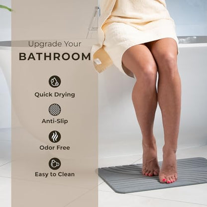 Stone Bath Mat Diatomaceous Earth Shower Mat Non-Slip Super Absorbent Diatomite Stone Bath Mats for Bathroom Floor Quick Drying Natural Easy to Clean (23.5 x 15) - Graphite