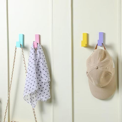 Teenyyou 6 Pack Cute Kids Coat Wall Hooks Wooden Adhesive Decorative Colorful Wall Mounted Hangers Backpack Hooks for Hanging Keys Towel Clothes Bathroom Organization(Pastel,6 Pcs)