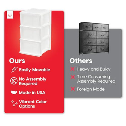 IRIS USA 3-Drawer Slim Narrow Storage Organizer, 2-Pack, White/Clear | Organize craft supplies, school essentials, beauty items, and small household accessories with compact drawer storage