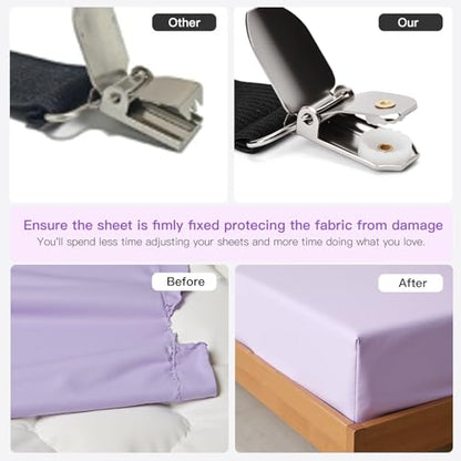 EasYoung 12PCS Bed Sheet Straps, Secure & Adjustable Fitted Sheet Holders for Full, Queen, King & More, Heavy Duty Nylon & Metal Clips