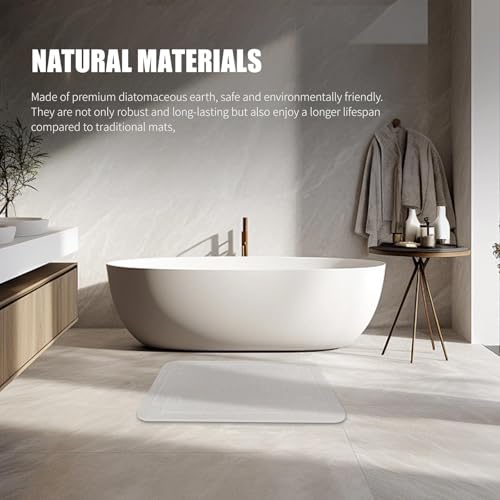 Stone Bath Mat, Super Absorbent Diatomaceous Earth Shower Mat, Non-Slip Fast-Drying Bathroom Floor Mats, 23.6'' × 15.4", Greyish White, 2 Pack