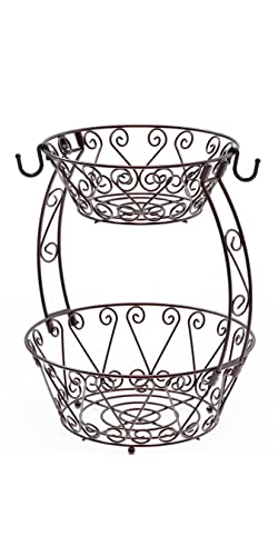 Simple Houseware 2-Tier Countertop Fruit Basket Bowl Storage, Bronze