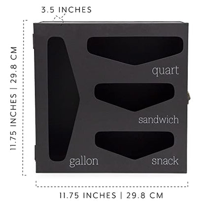 AuldHome Design Enamelware Kitchen Bag Organizer (Black), Farmhouse Style Holder Compatible w/ Zipper Seal Kitchen Storage