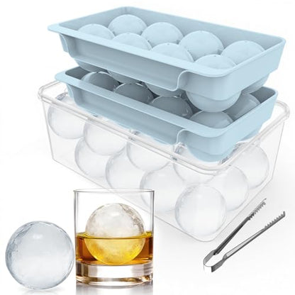 Large Ice Ball Maker Mold, 2.5" Round Ice Cube Mold for Whiskey Bourbon Cocktail, 8 Balls, Sphere Ice Mold, Big Ice Cube Tray with Container and Tongs, Easy to Fill & Release