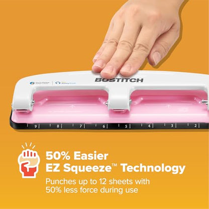 PaperPro inCOURAGE 12 Reduced Effort 3-Hole Punch, 12 Sheets, Pink (2188)