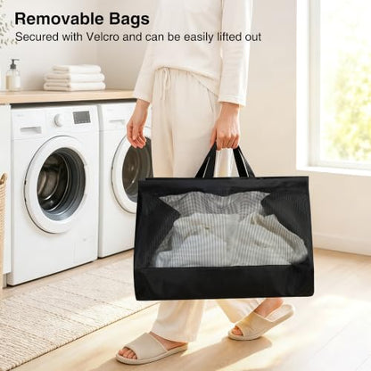 3-Tier Vertical Rolling Laundry Hamper, Removable Bags, Black Mesh | 120L Capacity, Space-Saving Vertical Design, Rust-Resistant Steel Frame, Lockable Wheels, Ideal for Apartments & Small Spaces