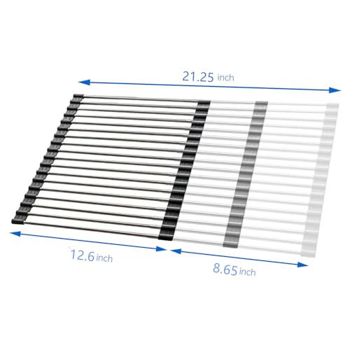 Large Telescopic Drain Rack Roll Up Rack Heat-Resistant Dish Drainer Kitchen Sink Rack Over the Sink Dish Drying Rack Stainless Steel Dish Rack (18 Tube 21.25''x12.79'')