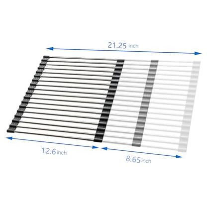 Large Telescopic Drain Rack Roll Up Rack Heat-Resistant Dish Drainer Kitchen Sink Rack Over the Sink Dish Drying Rack Stainless Steel Dish Rack (18 Tube 21.25''x12.79'')