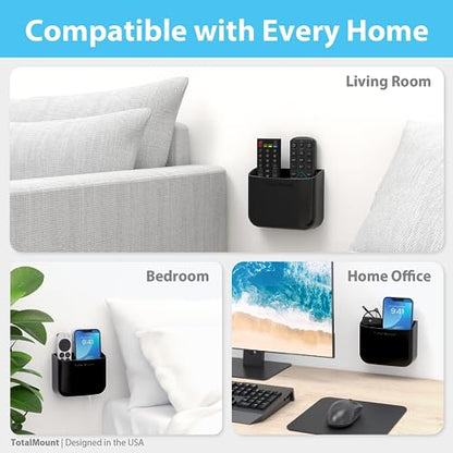 TotalMount Drop-Free Remote Holder – Removable Adhesive Strips – Black | Designed in the USA – Simply Put the Remotes In – No Tricky Magnet Alignment Needed (Holds 2 or 3 Remote Controls)