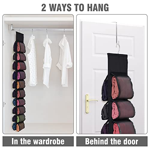 2 Pack 40-Pocket Hanging Legging Organizer Storage, Dorm Essentials | Double-sided, Breathable Mesh, Saving Space, Storage Yoga T-Shirts Bras Socks Pants Tank Top Towel