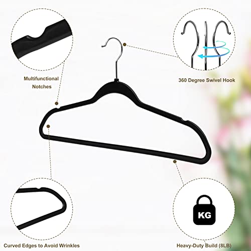 Quality Hangers 50 Pack Plastic Hangers for Clothes - Slim Non-Velvet Hangers with 360° Swivel Chrome Hook & Non Slip Notches - Ideal for Dresses Coats Shirts Jackets & More - Black