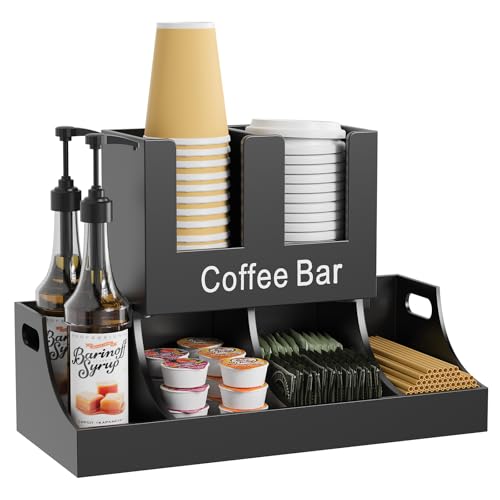 Coffee Station Organizer, Wooden Coffee Bar Organi... (Black | Wood)