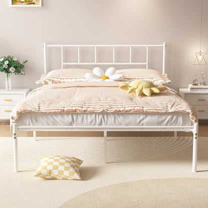 VECELO Full Metal Platform Bed Frame with Headboard, Heavy Duty Steel Slat Support, Under Bed Storage,No Box Spring Needed, Easy Assembly