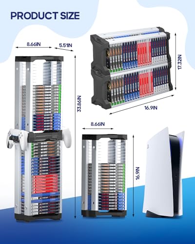 Nargos Video Game Storage Tower, Universal Organizer for PS5/PS4/PS3/PS2, Xbox One/360/Series X/S, Wii, Switch/Switch 2, DVD and Blu-Ray Cases (46 Pcs)