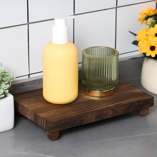 Wood Pedestal Stand Kitchen Soap Tray Farmhouse Wooden Riser Stand for Kitchen Bathroom Counter Table Decor Plant Vases Display(Classic,Dark Brown,12 x 7 Inch)