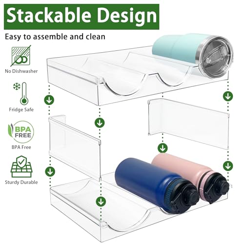 4 Pack Water Bottle Organizer, Stackable Kitchen Pantry Organization and Storage Shelf, Plastic Bottle Holder for Fridge Kitchen Cabinet Organizer and Storage, Tumbler Mug Cup Organizer