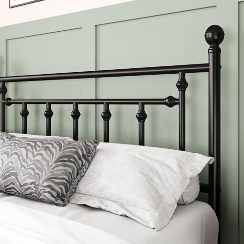 Allewie 14'' Queen Size Metal Platform Bed Frame, Vintage Headboard, Black
