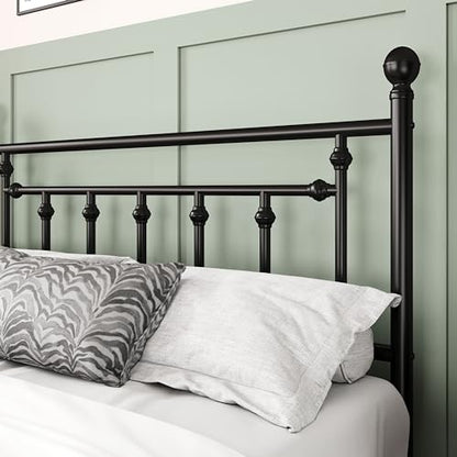 Allewie 14'' Queen Size Metal Platform Bed Frame, Vintage Headboard, Black