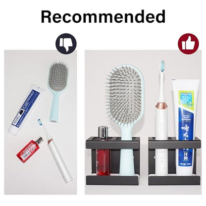 Set of 2 Electric Toothbrush Holder Wall Mounted, 18/8 Stainless Steel Toothbrush Stand with Diatomite Dish, 3M Self Adhesive Toothbrush Storage Rack for Bathroom (Black)