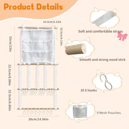 Headband Holder Hair Bows Organizer for Girls, Large Capacity Bow Holder, Pre-Assembled Hair Accessories Wall Hanging Organizer for Toddler Baby Girl Nursery Room Décor