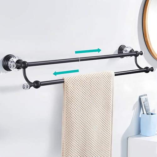 Crystal Black Towel Holder Double Adjustable Towel... (Stainless Steel)