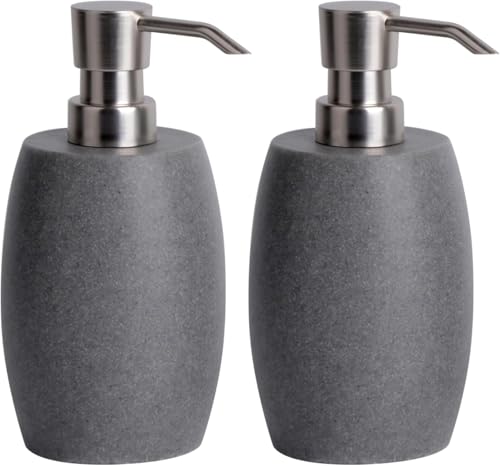 Clasin Home Sandstone Textured Resin Soap Dispenser with Metallic Pump and Waterproof Bottle Labels for Bathroom Kitchen Dish Hand Wash Shower Lotion Shampoo, 12 Oz, 2 Sets Gray
