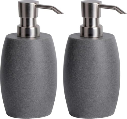 Clasin Home Sandstone Textured Resin Soap Dispenser with Metallic Pump and Waterproof Bottle Labels for Bathroom Kitchen Dish Hand Wash Shower Lotion Shampoo, 12 Oz, 2 Sets Gray
