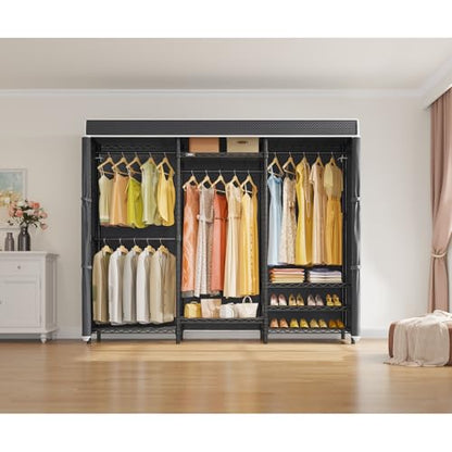 VIPEK V5C Heavy Duty Covered Clothes Rack Portable Closet Rack, Black Metal Clothing Rack with Black Upgarded Polyester Cover, Adjustable Custom Freestanding Closet Wardrobe, Max Load 800LBS