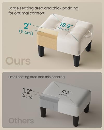SONGMICS Foot Stool with Legs, Small Footstool Ottoman, Velvet Seat with Thick Cushion, for Living Room, Bedroom, Entryway, 330 lb Weight Capacity, Cream White ULOM501W01