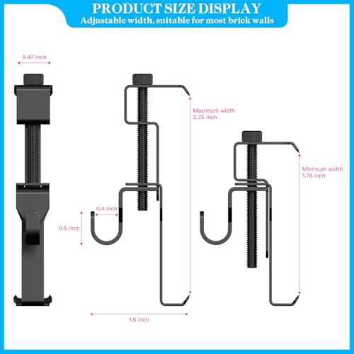 Lewufe Stainless Steel Brick Wall Clips, Brick Hooks Clamp Outdoor Heavy Duty 1-3/4" to 2-1/2" Brick Hook Brick Hangers No Drill, 6 Packs