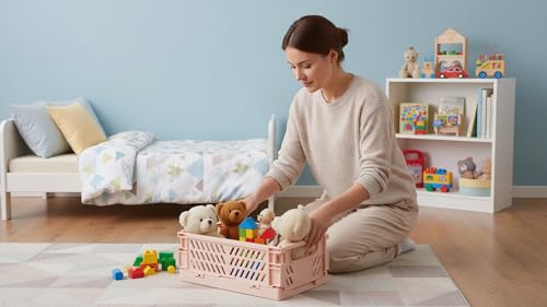 4 Pack Pastel Crates for Storage, Plastic Folding Basket, Colorful Small Storage Containers for Bedroom Office Classroom Bathroom Desktop Drawer Organizer Decor (9.8x6.5x3.8inch)