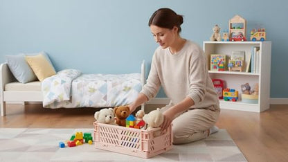4 Pack Pastel Crates for Storage, Plastic Folding Basket, Colorful Small Storage Containers for Bedroom Office Classroom Bathroom Desktop Drawer Organizer Decor (9.8x6.5x3.8inch)