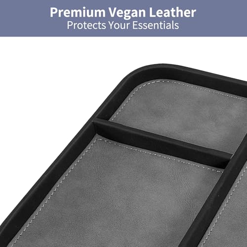 SITHON Valet Tray Trendy Organizer Multifunctional Nightstand Caddy Holder | Premium PU Leather Stylish and Organized Catchall Bedside Vanity Tray for Keys, Watch, Wallet, Jewelry and more, Black