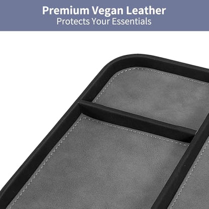 SITHON Valet Tray Trendy Organizer Multifunctional Nightstand Caddy Holder | Premium PU Leather Stylish and Organized Catchall Bedside Vanity Tray for Keys, Watch, Wallet, Jewelry and more, Black