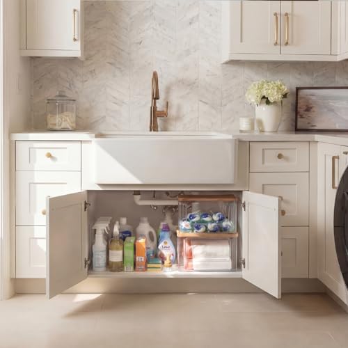 Trash Bag Dispenser Under Sink, 2 in 1 Garbage Bag Holder Dishwasher Pods Organizer for Kitchen Pantry Laundry Room