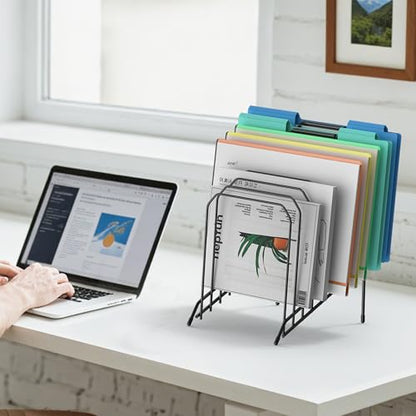 Incline Sorter Desk File Organizer, Metal Desk Magazine Folder Holder with 8-Section Vertical Compartments Rack File Organizer for Office, Home, School